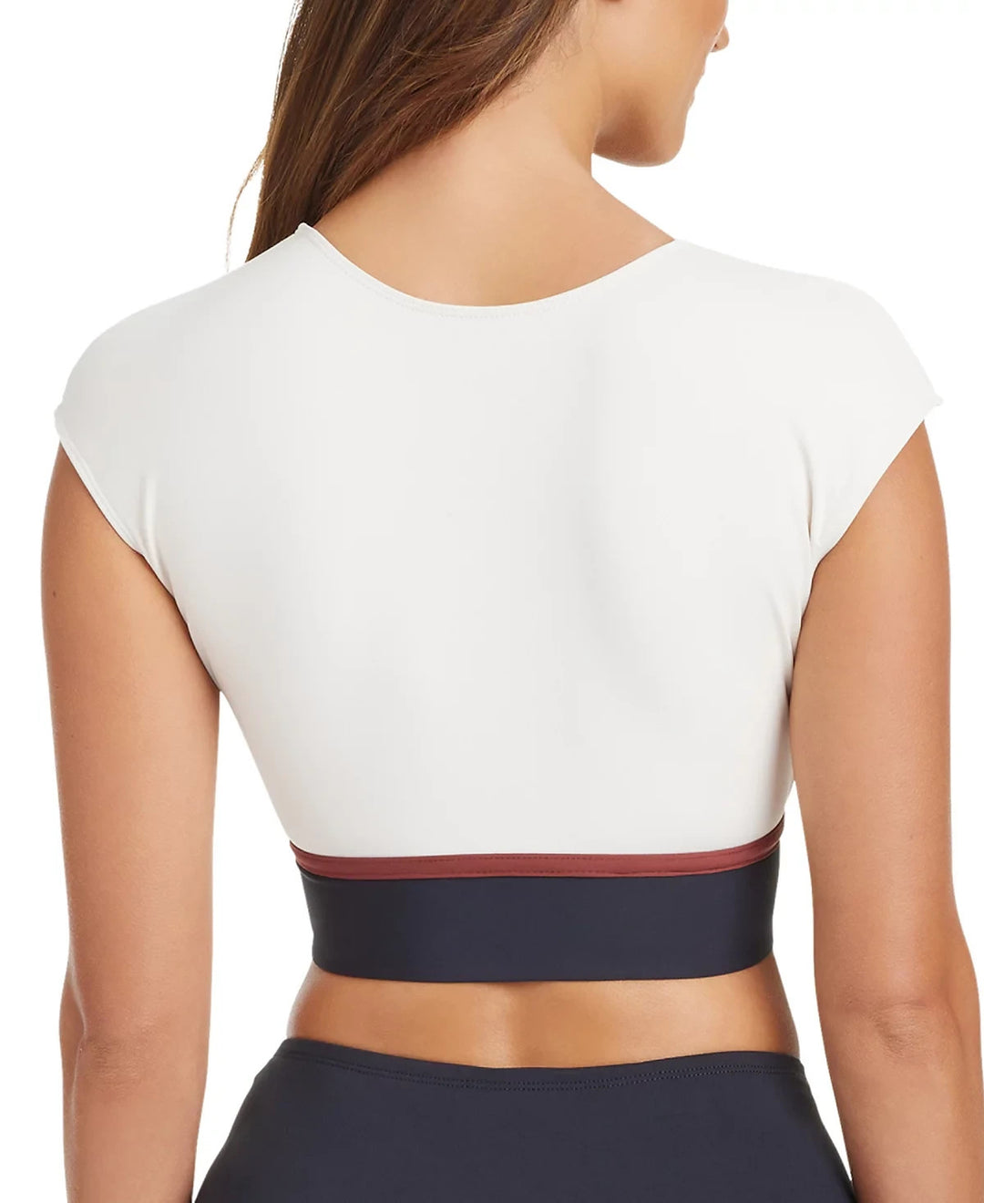 Bleu by Rod Beattie Button Down Cap-Sleeve Cropped Bikini Top MSRP $79