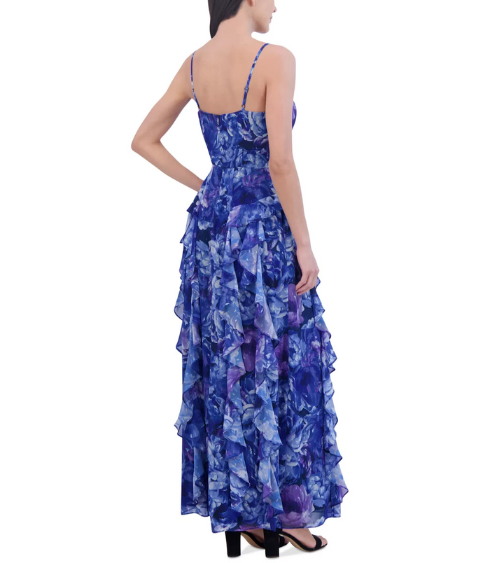 Eliza J Printed Ruffle Trim Maxi Dress MSRP $268
