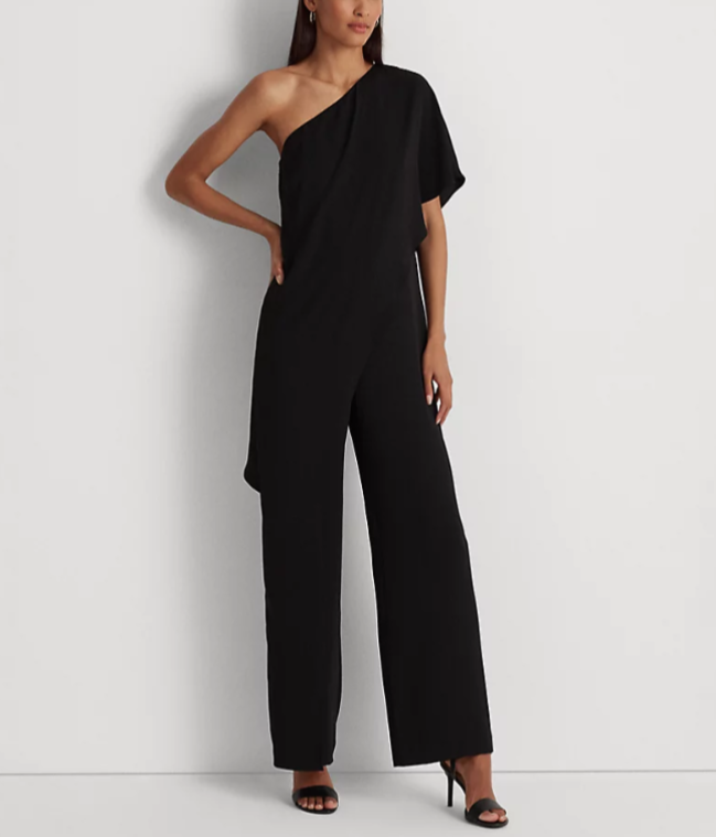 LAUREN Ralph Lauren Cape Georgette One-Shoulder Jumpsuit MSRP $265