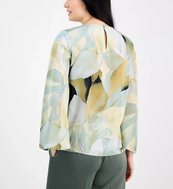Anne Klein Women's Floral-Print Keyhole-Cutout Top MSRP $89