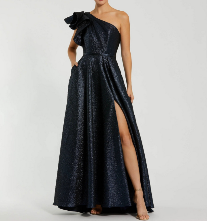 Mac Duggal One-Shoulder Metallic Ball Gown MSRP $598