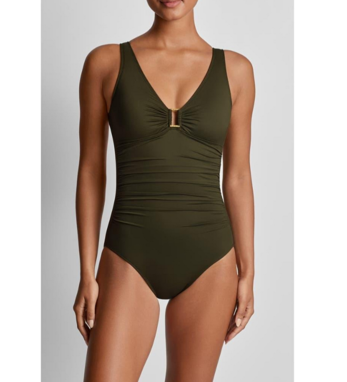 Lauren Ralph Lauren Ring Over The Shoulder Tummy Control One Piece Swimsuit $145