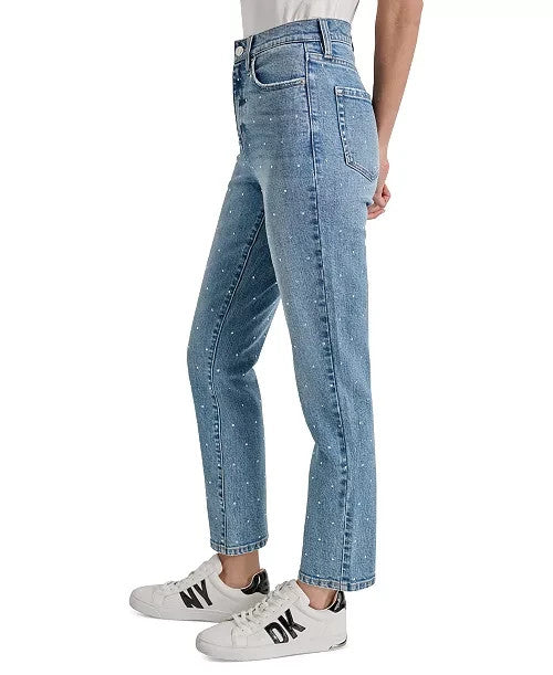 DKNY Jeans High-Rise Slim Straight Scattered Rhine-Studs Jeans MSRP $109