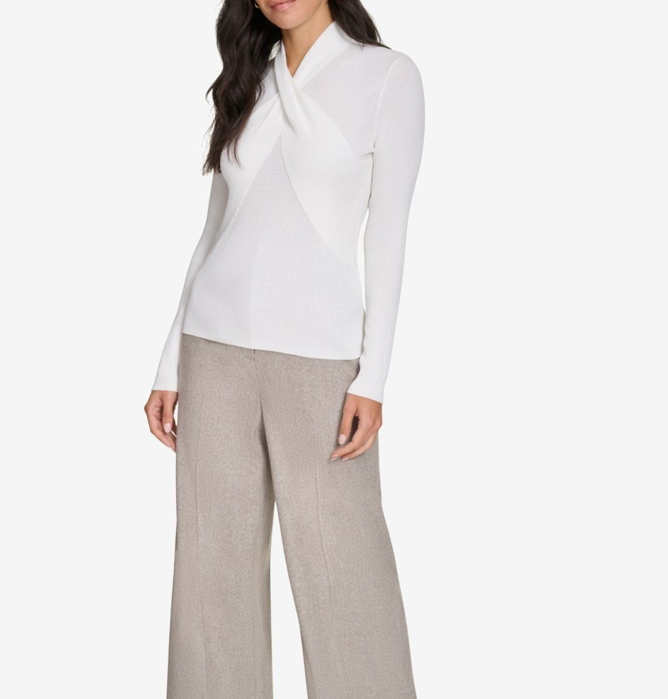 Calvin Klein Women's V-Neck Long-Sleeve Top MSRP $89