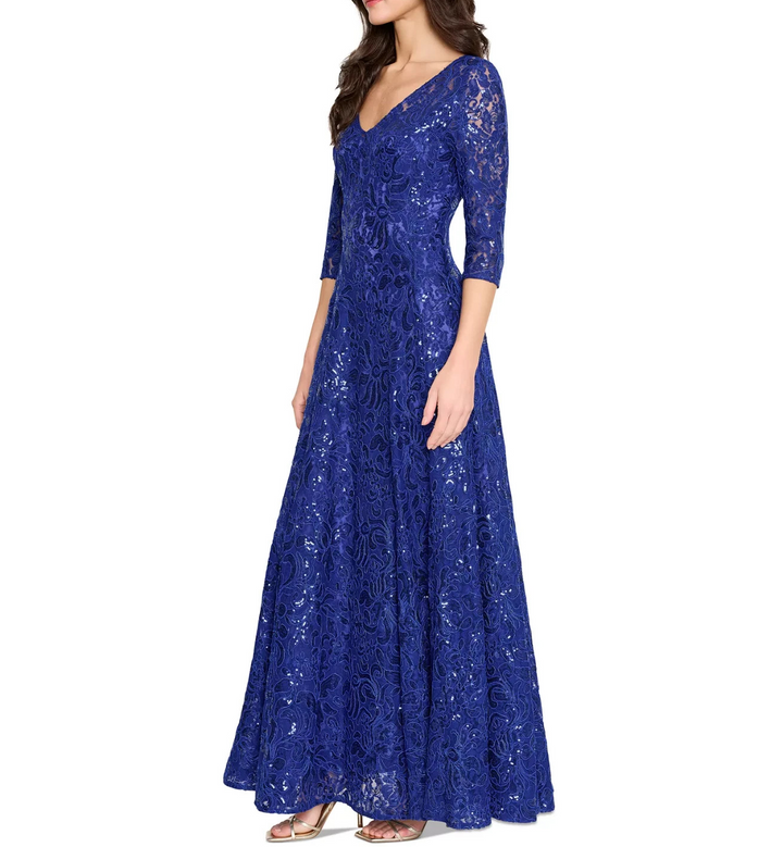 Tahari ASL Tahari Women's V-Neck Sequined Embroidered Gown