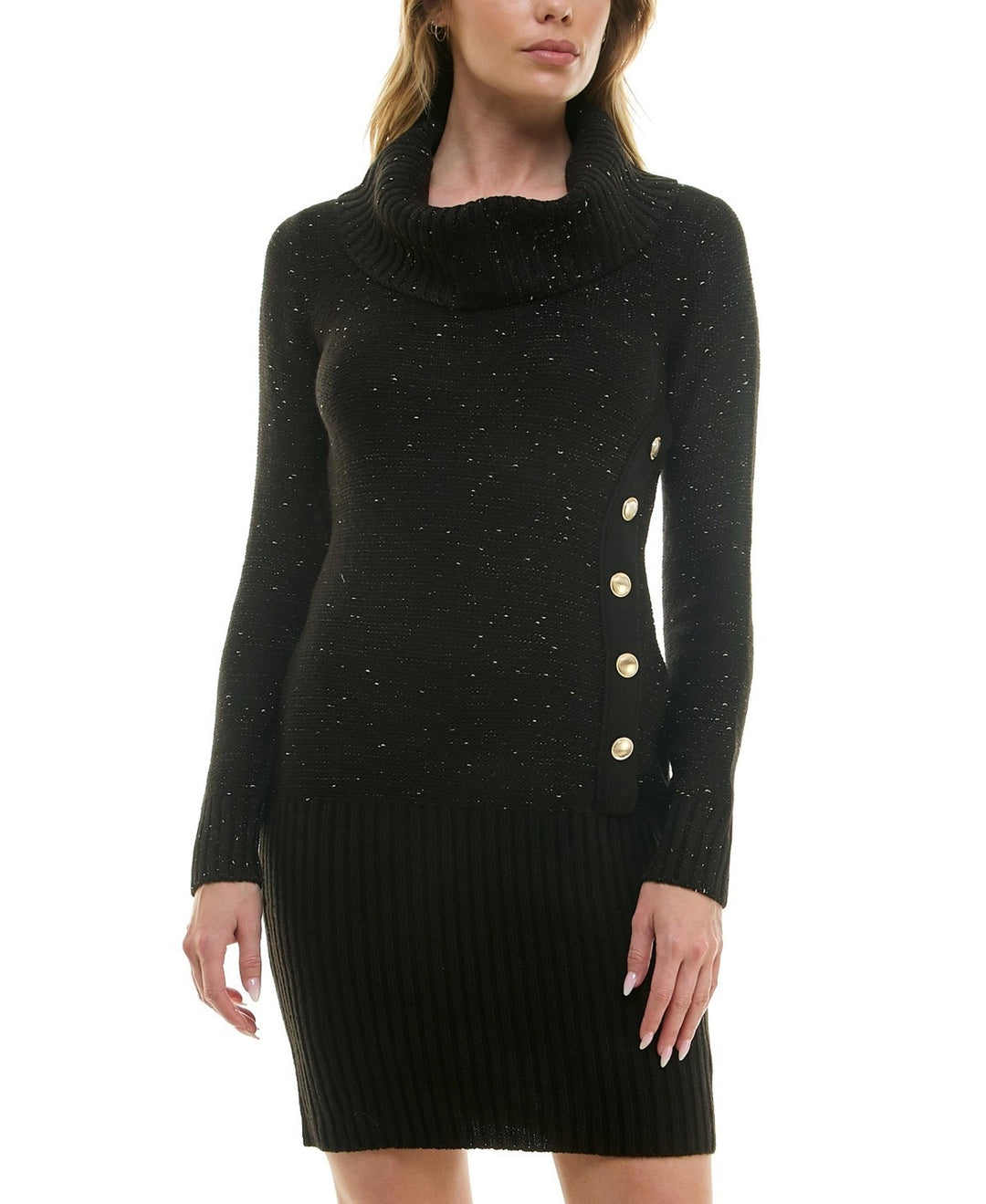 BCX Juniors' Turtle-Neck Button-Detailing Sweater Dress MSRP $49