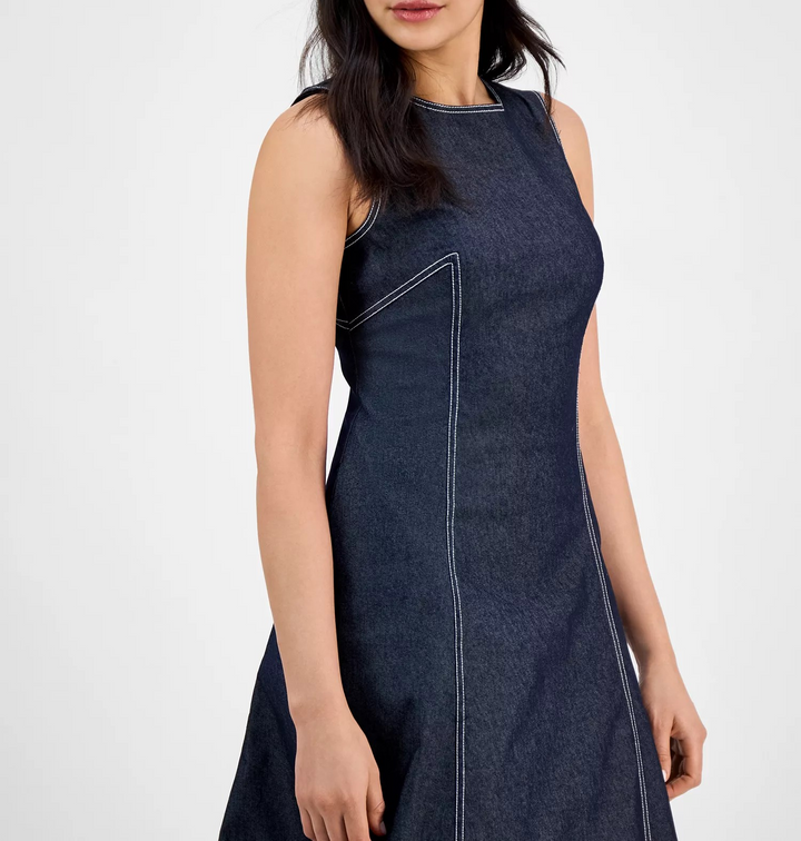 Vince Camuto Women's Fit & Flare Cotton Denim MIDI Dress MSRP $138