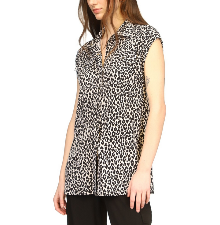 MICHAEL Michael Kors Cheetah-Print Snap-Front Utility Top MSRP $100