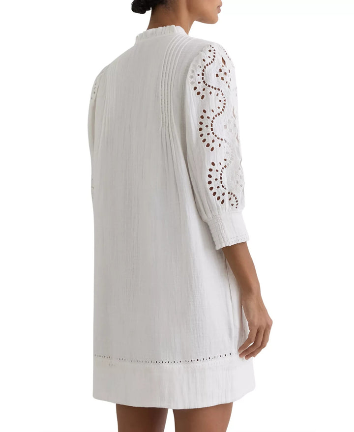 REISS Cotton Cheesecloth Broderie Mini Dress MSRP $265