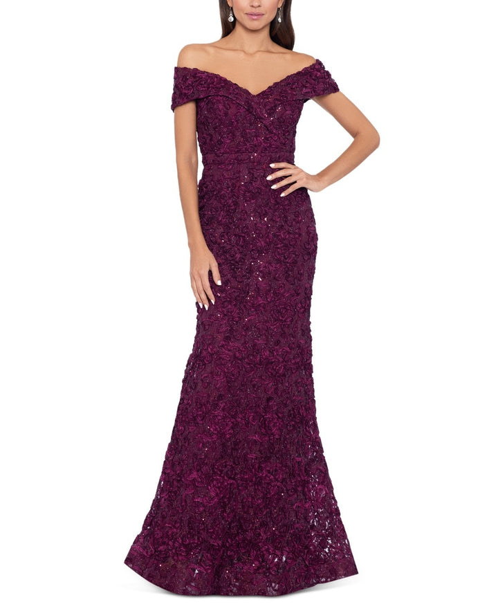 XSCAPE Off-The-Shoulder Lace Gown MSRP $289