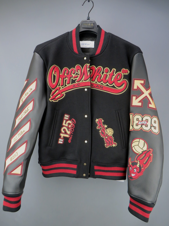 Off-White X Ac Milan 125th Anniversary Embroidered Varsity Jacket MSRP $3500