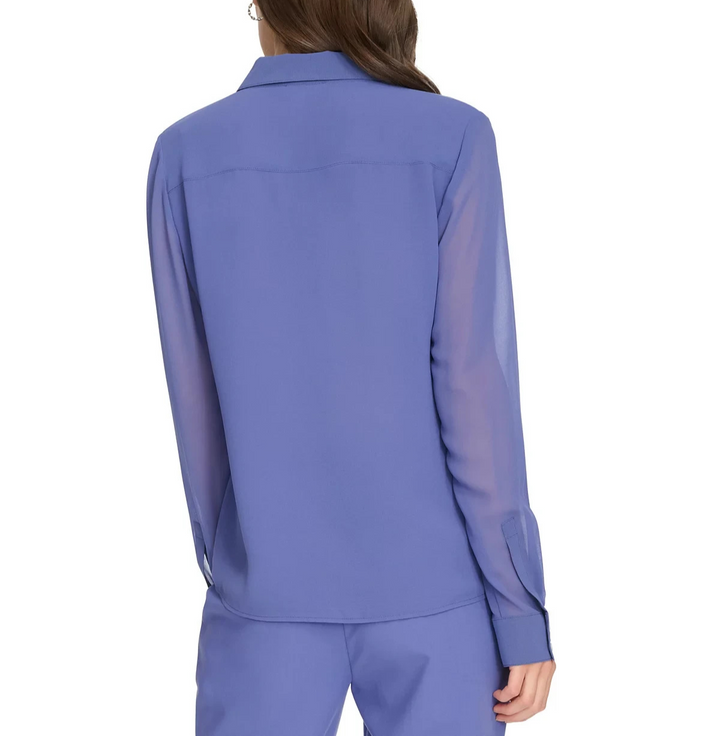 Calvin Klein Petite Ruffle-Front Long-Sleeve Blouse MSRP $74