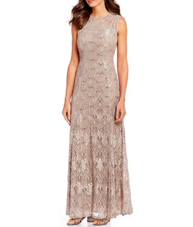 R & M Richards Petite Sequin Lace Gown MSRP $159