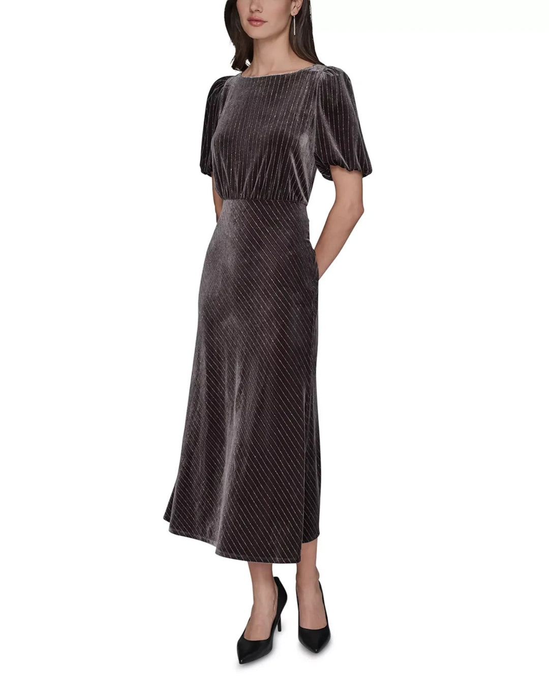 Karl Lagerfeld Paris Velvet Pinstriped Midi Dress MSRP $158