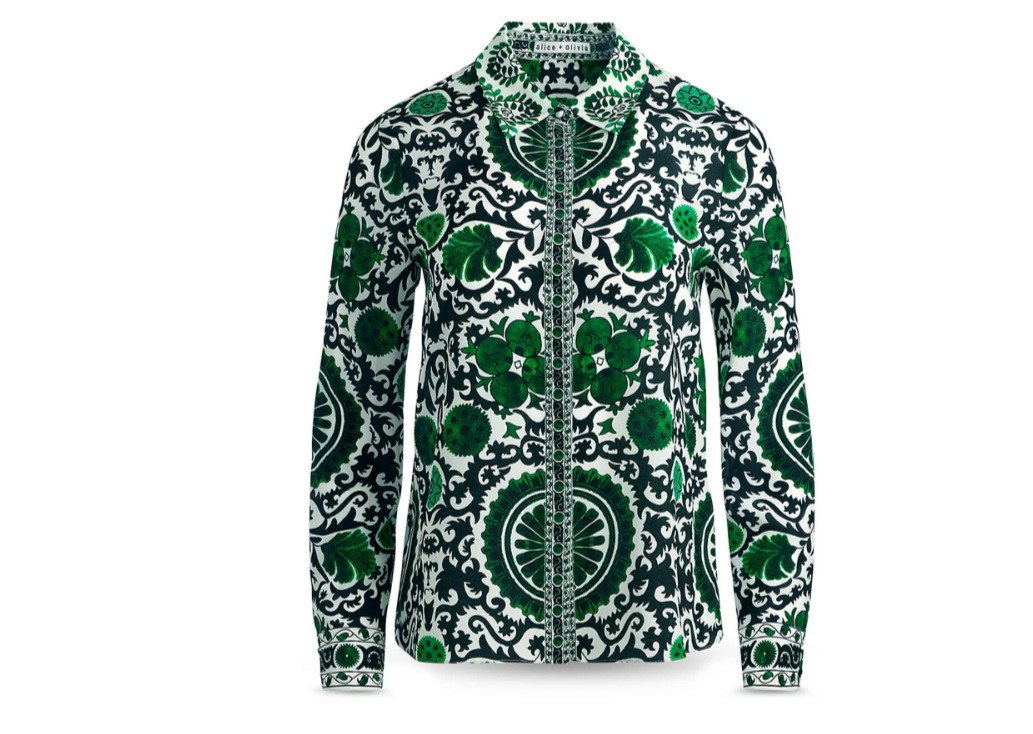 Alice and Olivia Willa Silk Printed Blouse MSRP $350
