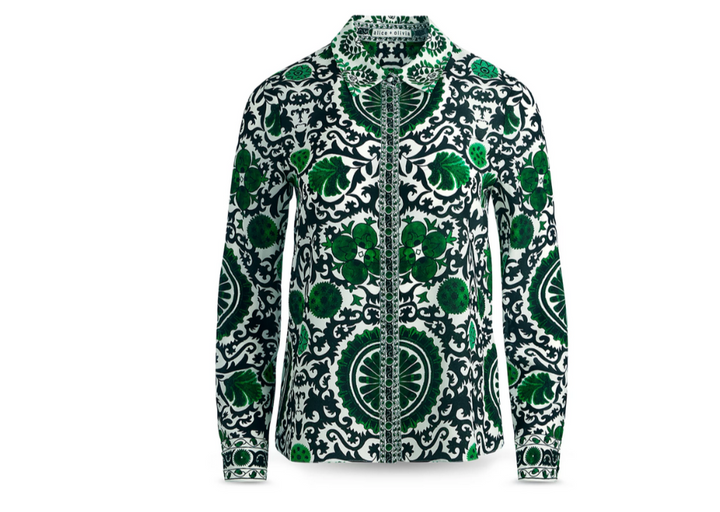 Alice and Olivia Willa Silk Printed Blouse MSRP $350