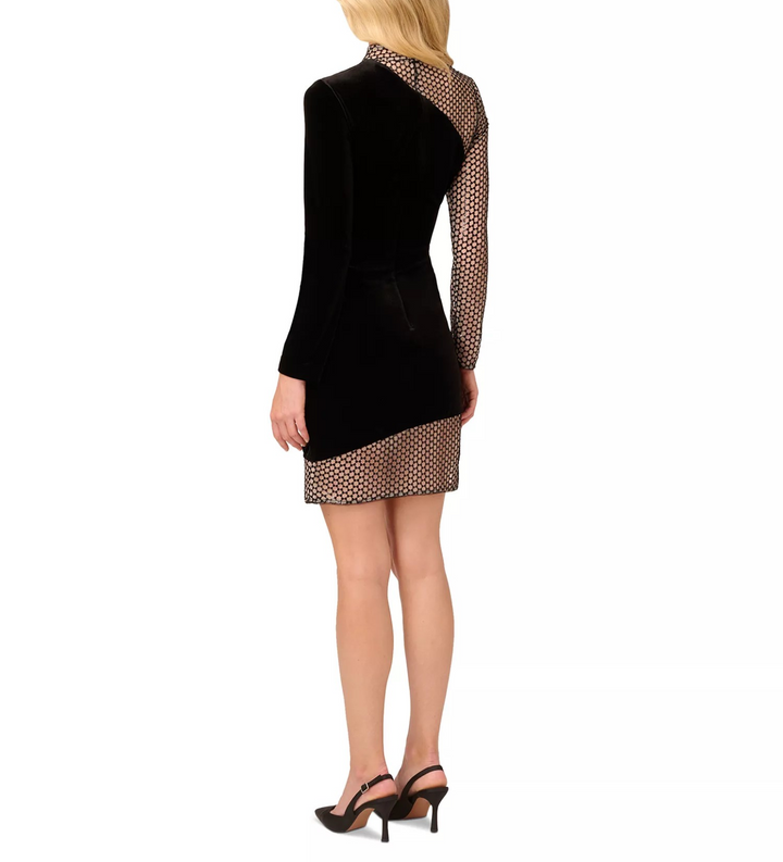 Adrianna Women's Asymmetric Velvet and Mesh Sheath Dress MSRP $195
