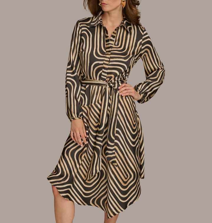 Donna Karan Women's Printed Button-Front Belted Dress MSRP $139
