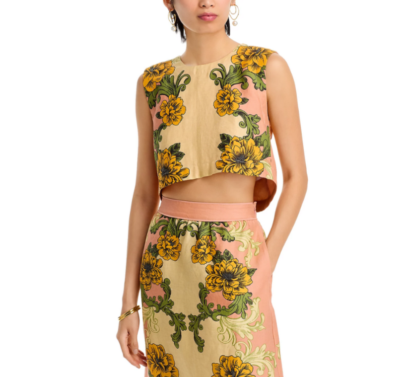 FARM Rio Delicate Flower Linen Arabesque Top MSRP $120