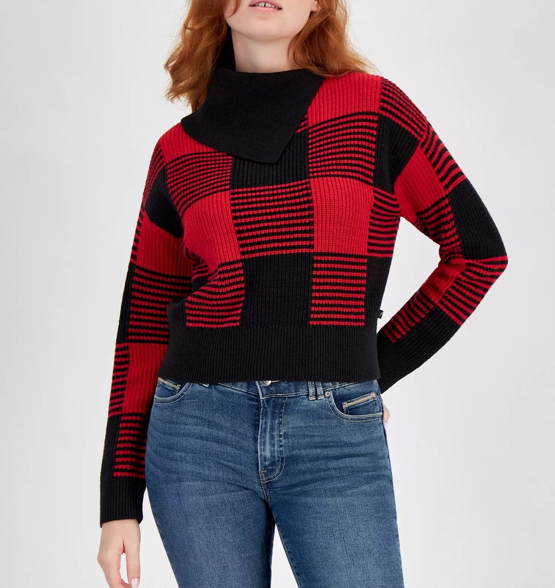 Nautica Jeans Women's Buffalo-Check Drop-Shoulder Sweater MSRP $89