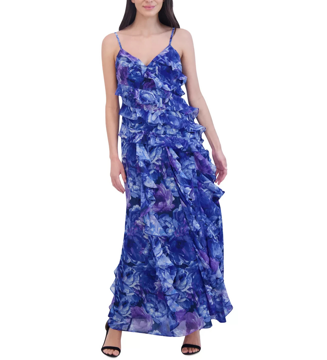 Eliza J Printed Ruffle Trim Maxi Dress MSRP $268