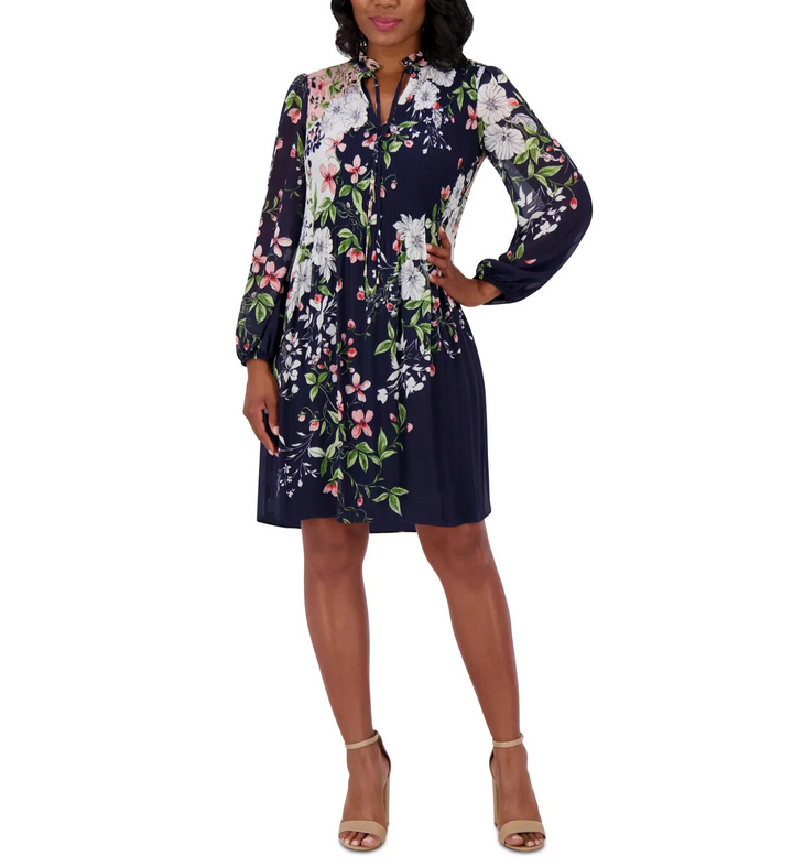 Jessica Howard Petite Pleated Floral-Print Shift Dress MSRP $129