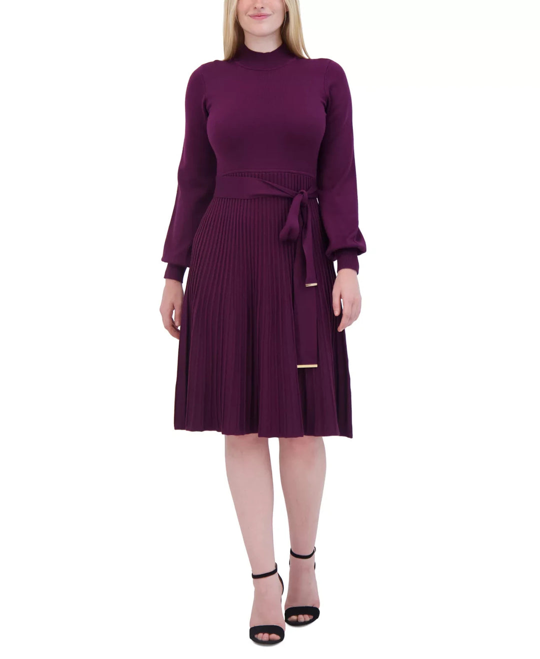 Jessica Howard Women's Long-Sleeve Pleated Knit Dress MSRP $89