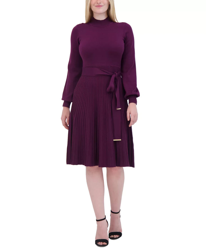 Jessica Howard Women's Long-Sleeve Pleated Knit Dress MSRP $89