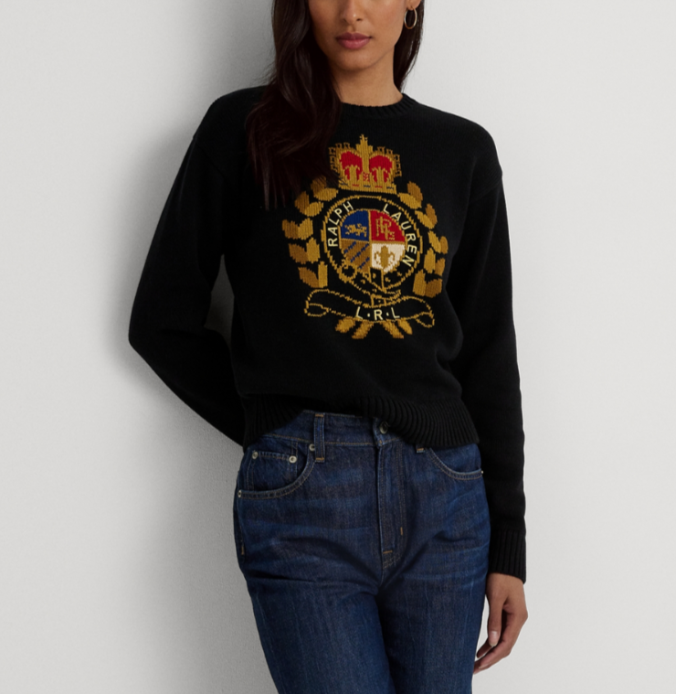 Lauren Ralph Lauren Intarsia-Knit Crest Cotton Sweater MSRP $195