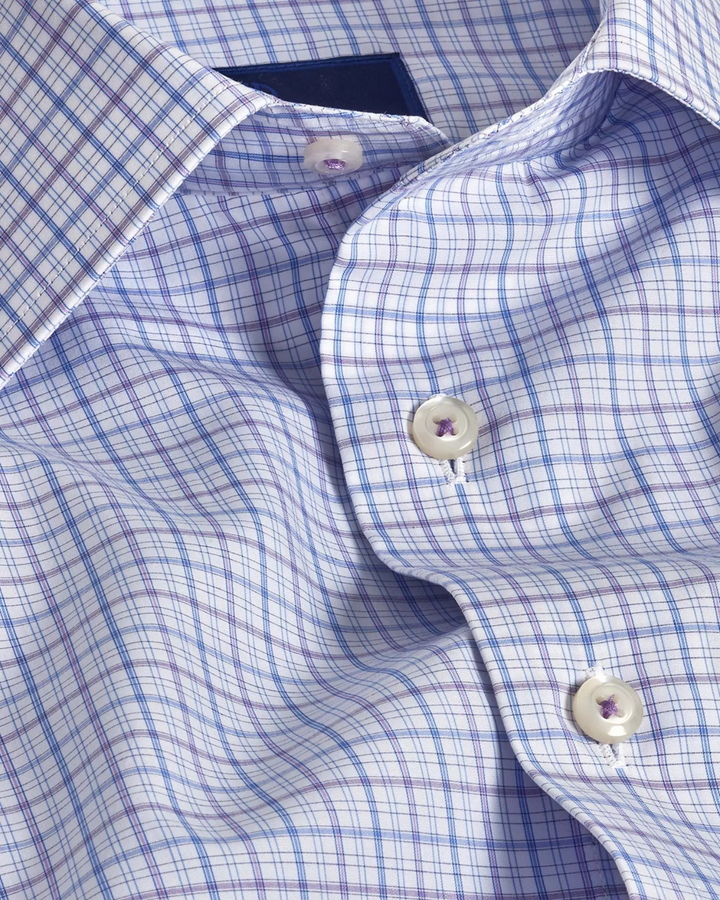 David Donahue Trim Fit Poplin Check Dress Shirt MSRP $155