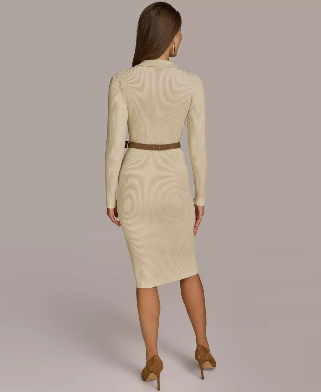 Donna Karan New York Women's Metallic Belted Sweater Dress MSRP $179