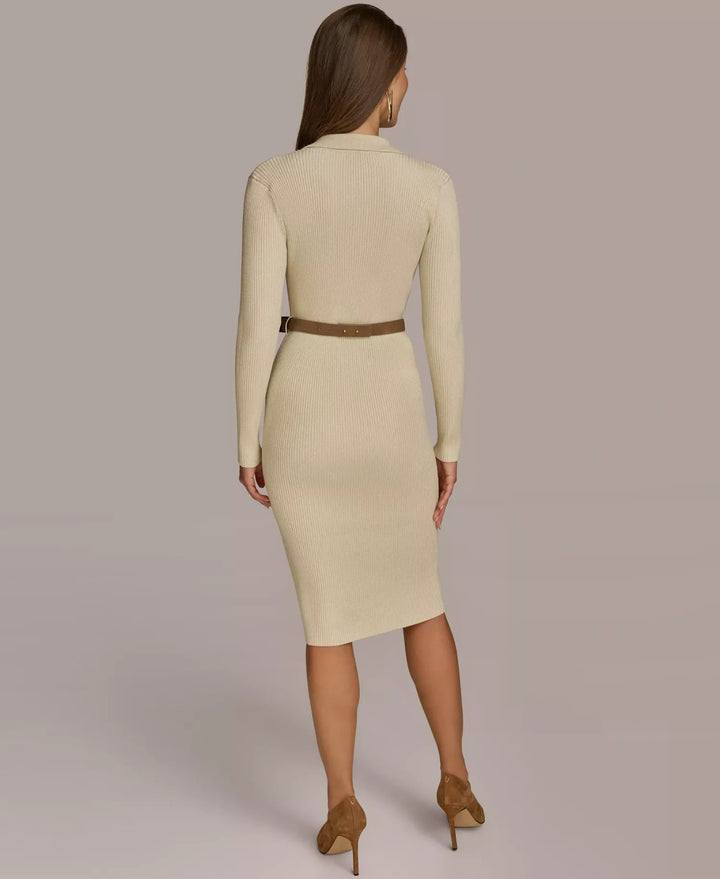 Donna Karan New York Women's Metallic Belted Sweater Dress MSRP $179