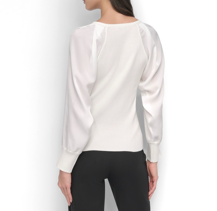 DKNY Women's Mixed-Media V-Neck Top MSRP $79