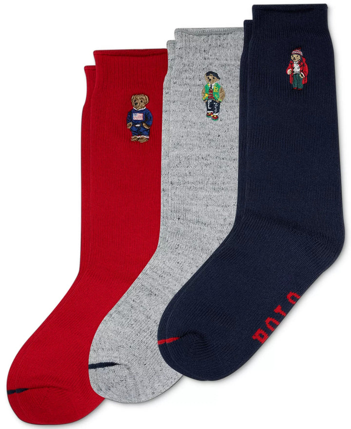 Polo Ralph Lauren Men's 3-Pk. Assorted Polo Bears Crew Socks Gift Box MSRP $50