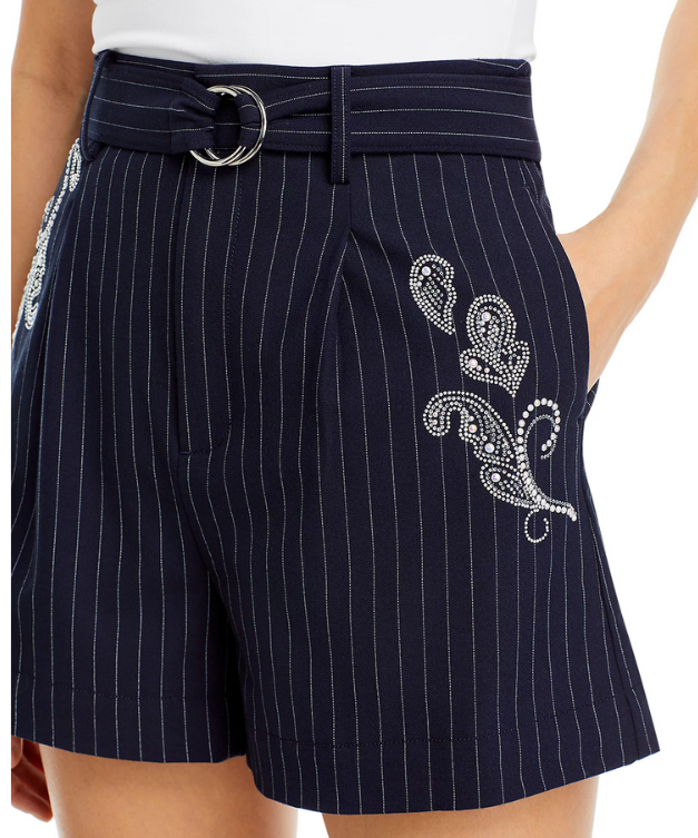 Cinq à Sept Rebecca Paisley Motif Pinstripe Shorts MSRP $345