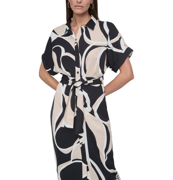 DKNY Short-Sleeve Tie-Waist Button-Front Dress MSRP $139