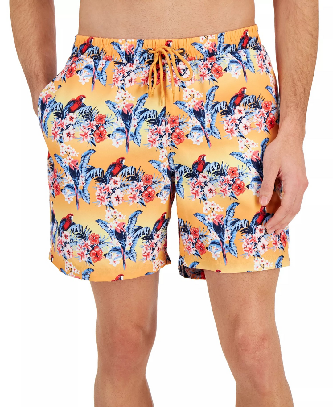 Club Room Men's Bird Tropical Floral-Print Quick-Dry 7" Swim Trunks MSRP $45