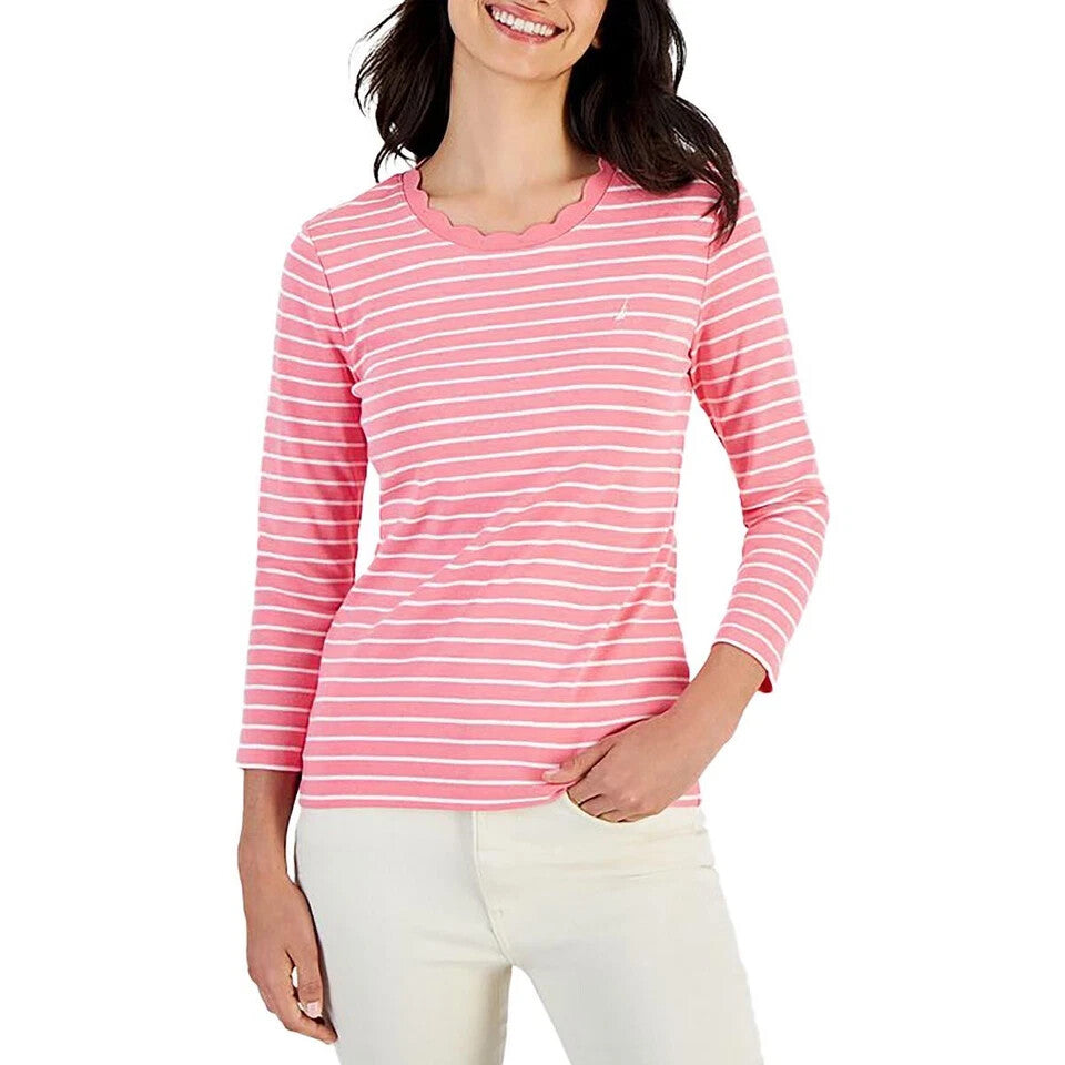 Nautica Jeans Co. Womens $44 Striped Cotton Pullover Top Size M