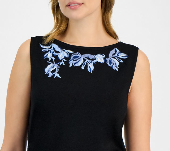 Kasper Women's Sleeveless Embroidered Boat-Neck Top MSRP $59