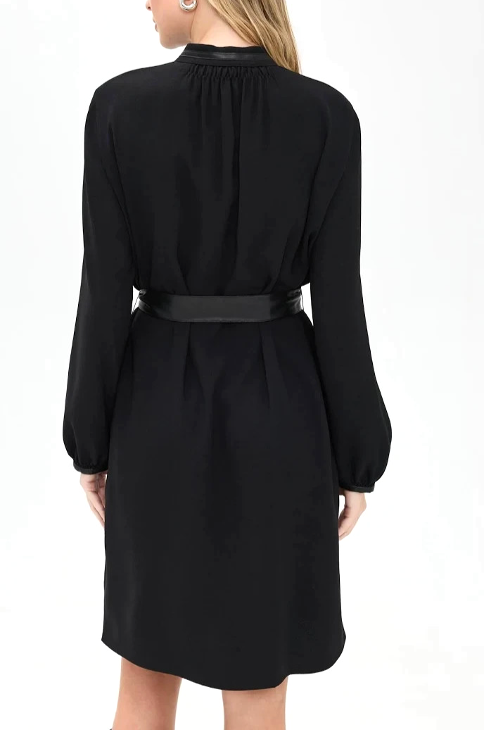 Vince Faux Leather Trim Long Sleeve Shirtdress MSRP $498