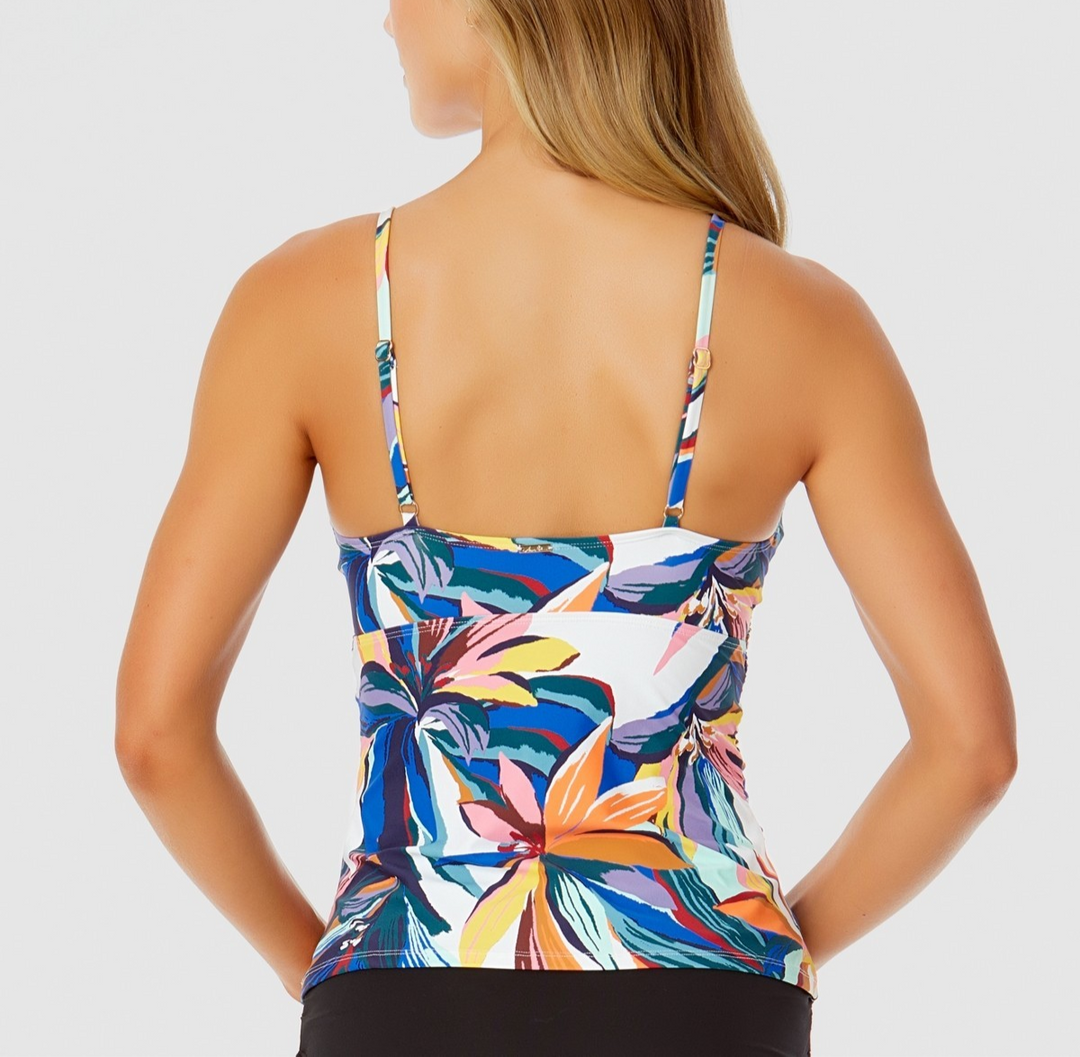 Anne Cole Floral Draped-Front Tankini Top MSRP $82