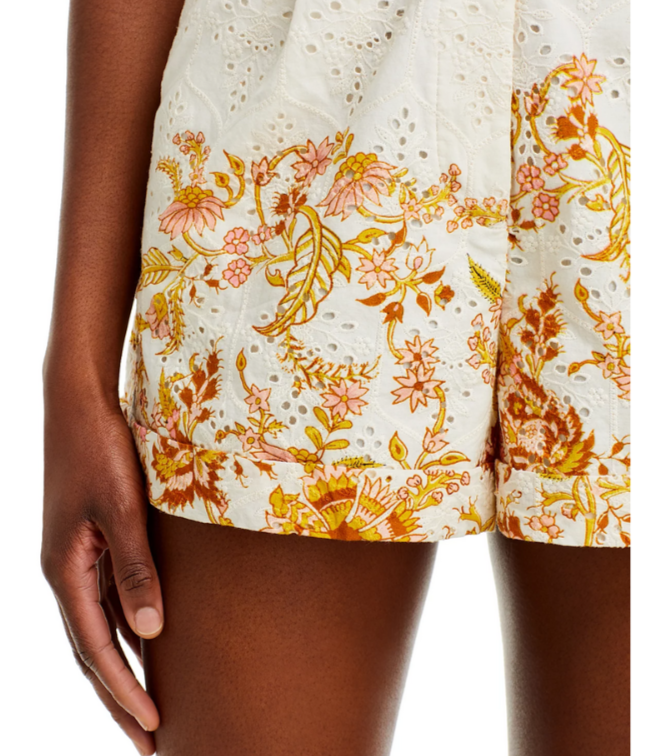 Hemant and Nandita Patterned Eyelet Belted Shorts MSRP $275