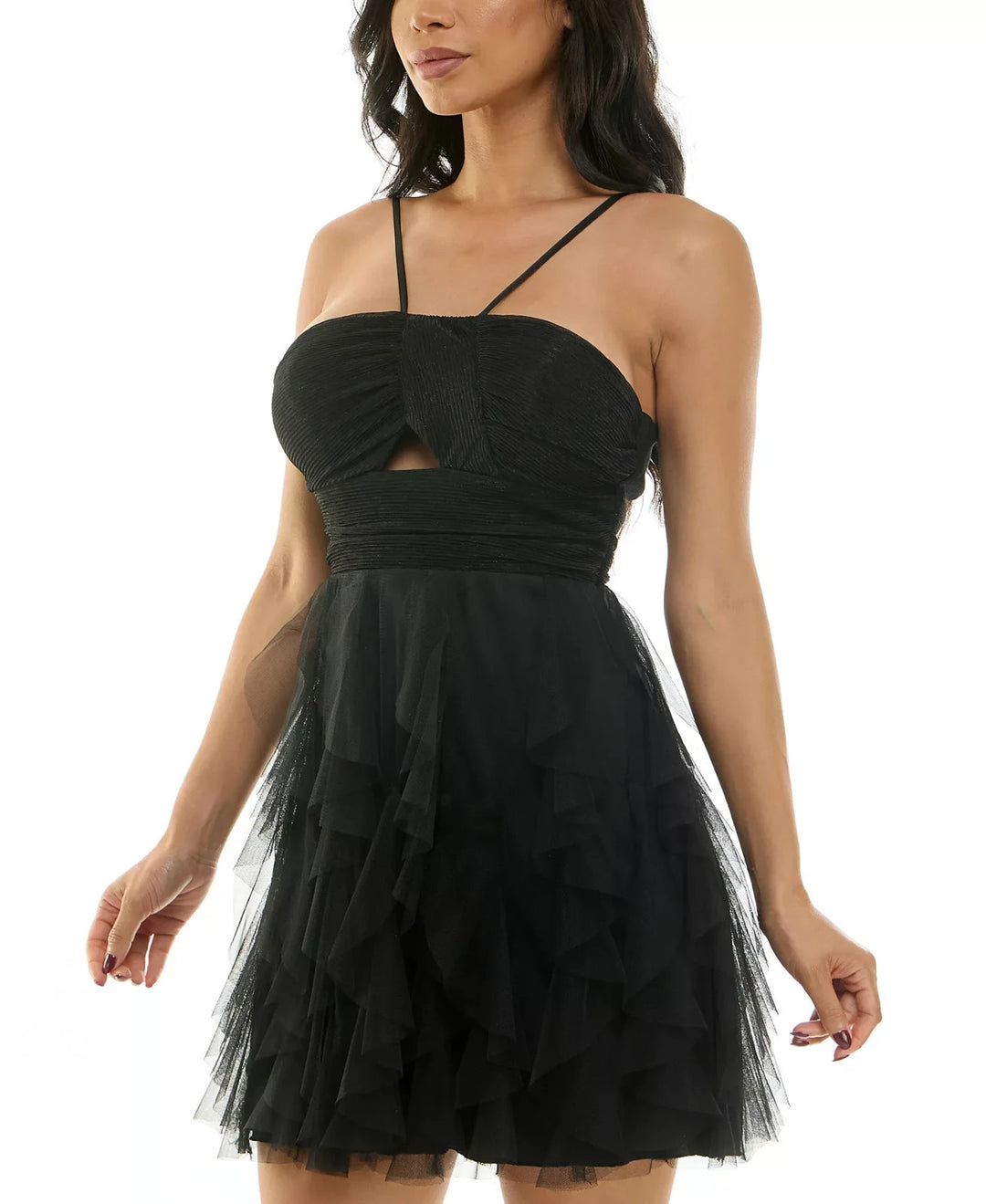 Pear Culture Juniors' Lace-Up-Back Petal-Skirt Dress