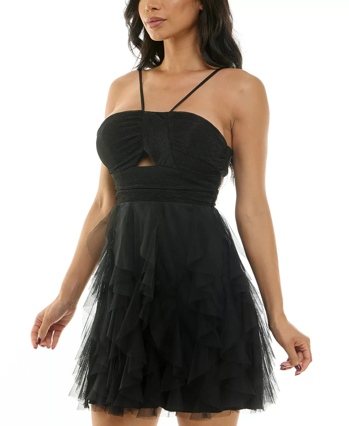 Pear Culture Juniors' Lace-Up-Back Petal-Skirt Dress