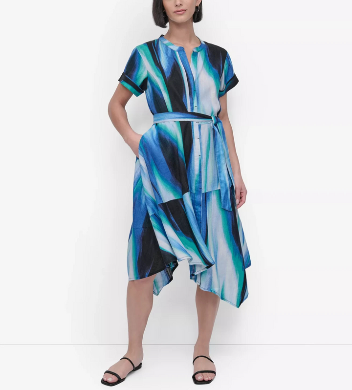 DKNY Women's Short-Sleeve Asymmetric Midi Dress MSRP $159