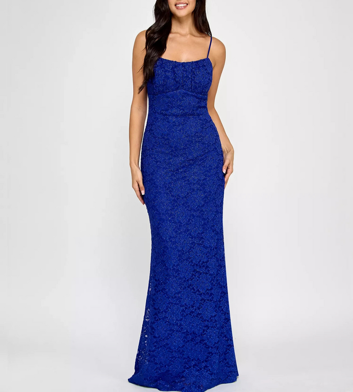 Emerald Sundae Juniors' Glitter Lace Empire-Waist Gown MSRP $89