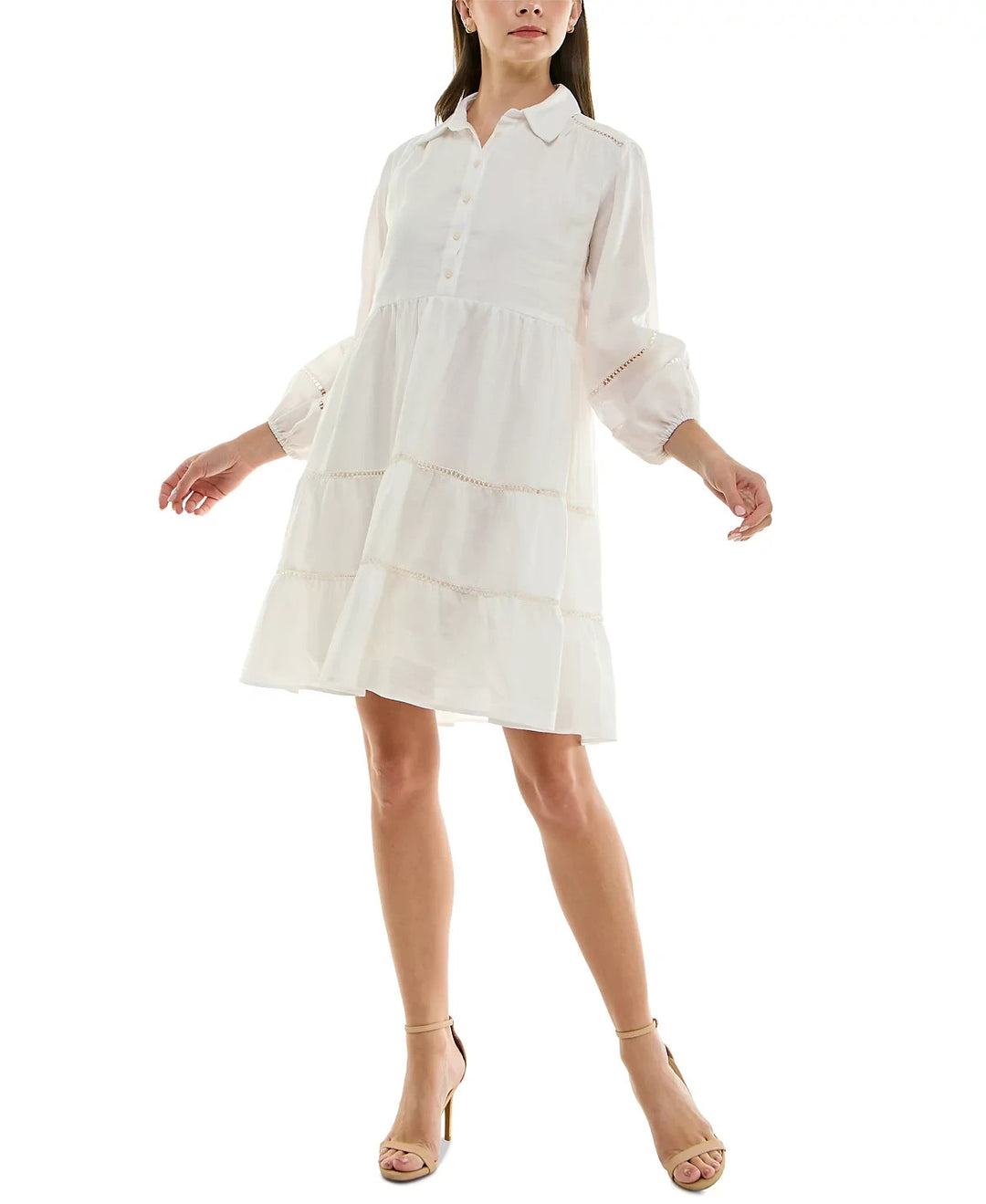 Taylor Ladder-Trim Collared A-Line Dress MSRP $128