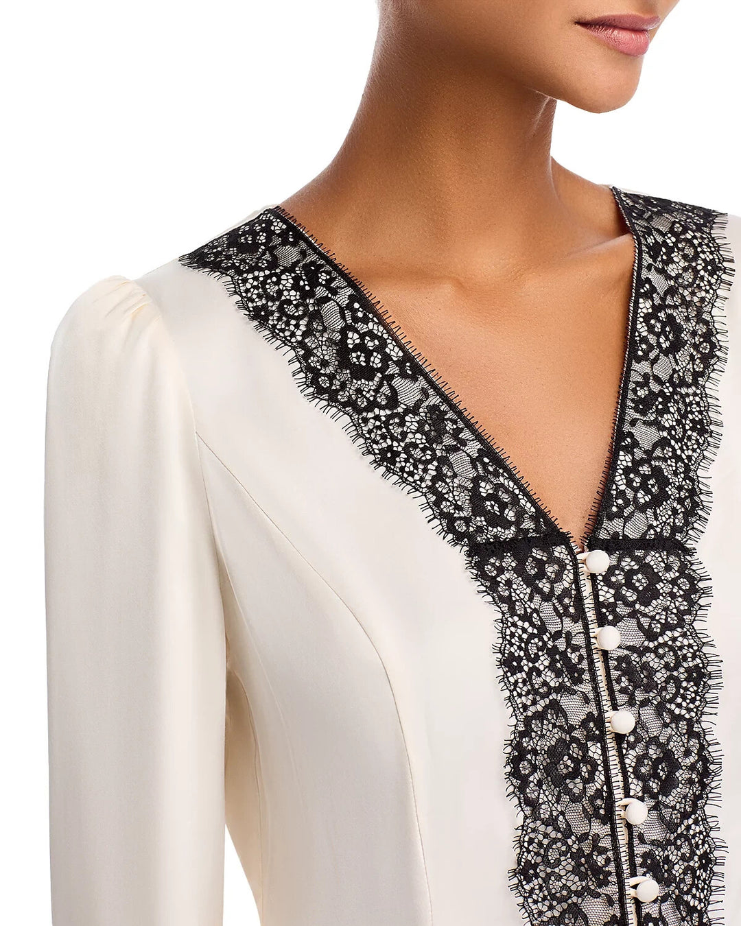 FRENCH CONNECTION Ennis Satin Lace Trim Blouse MSRP $118