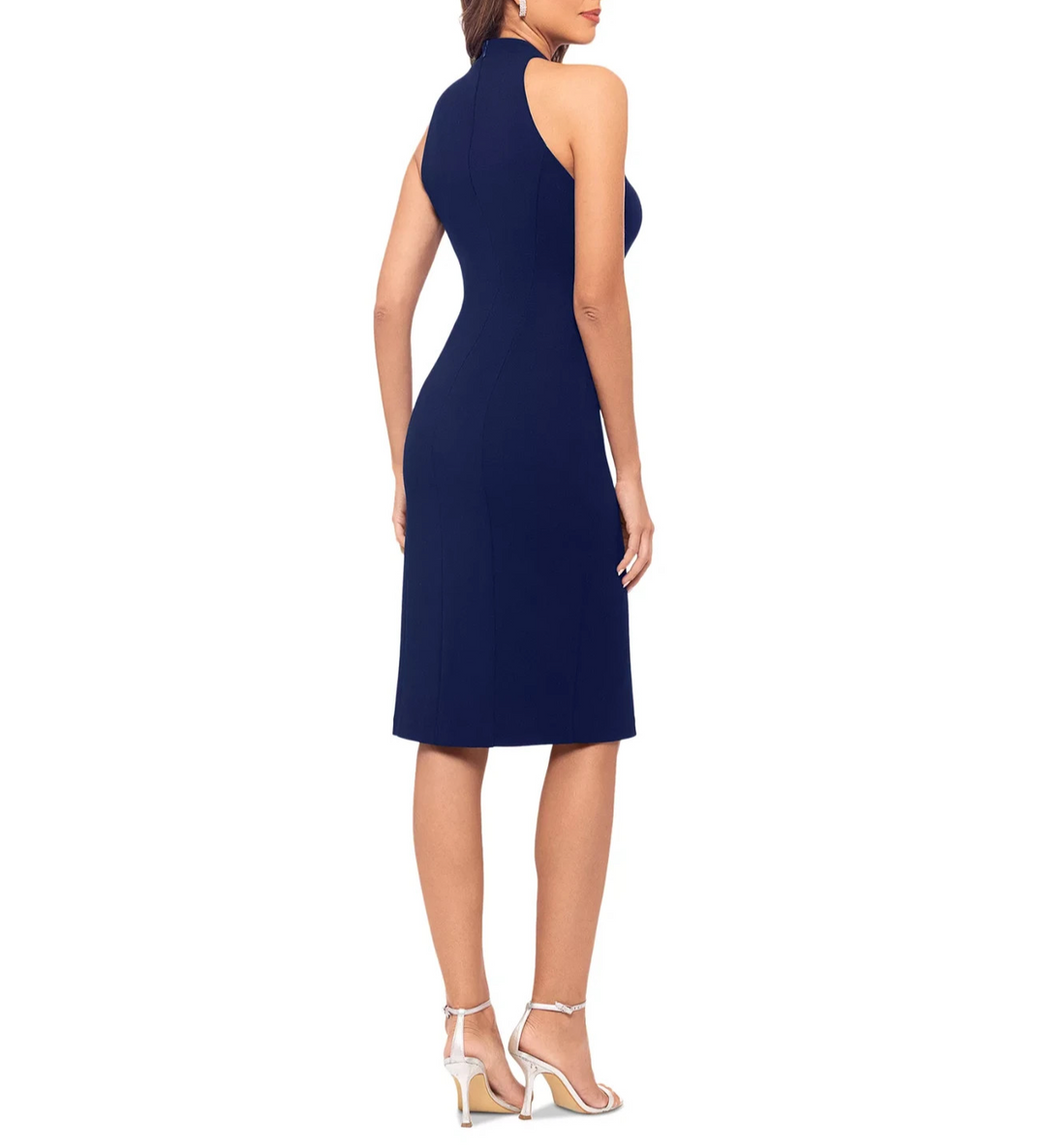Betsy & Adam Ruffled Halter Velvet-Trim Sleeveless Sheath Dress MSRP $269