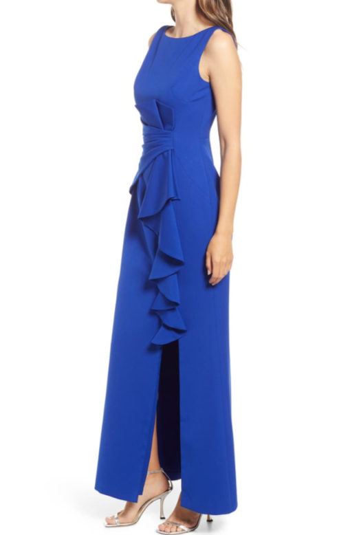 Eliza J Sleeveless Cascading-Ruffle Gown MSRP $188